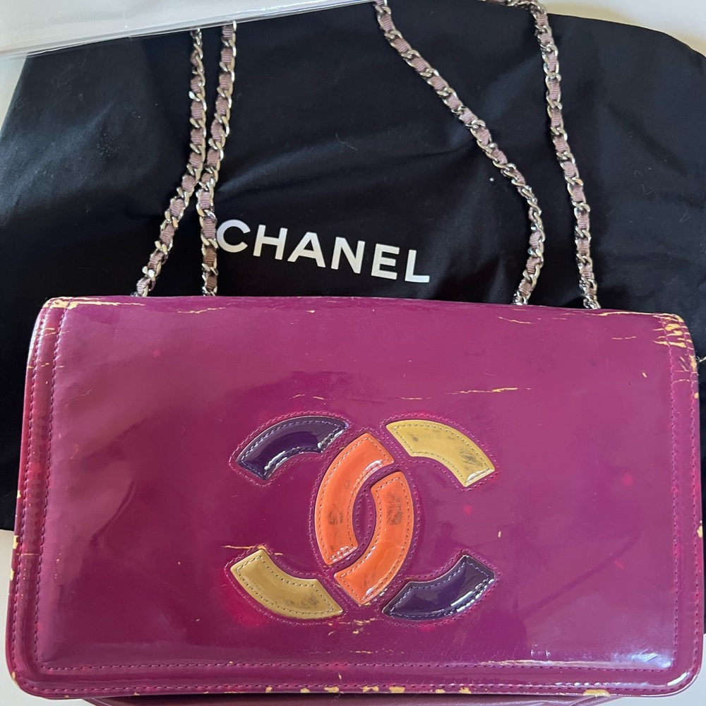 Chanel Purple Shoulder Bag Patent Leather